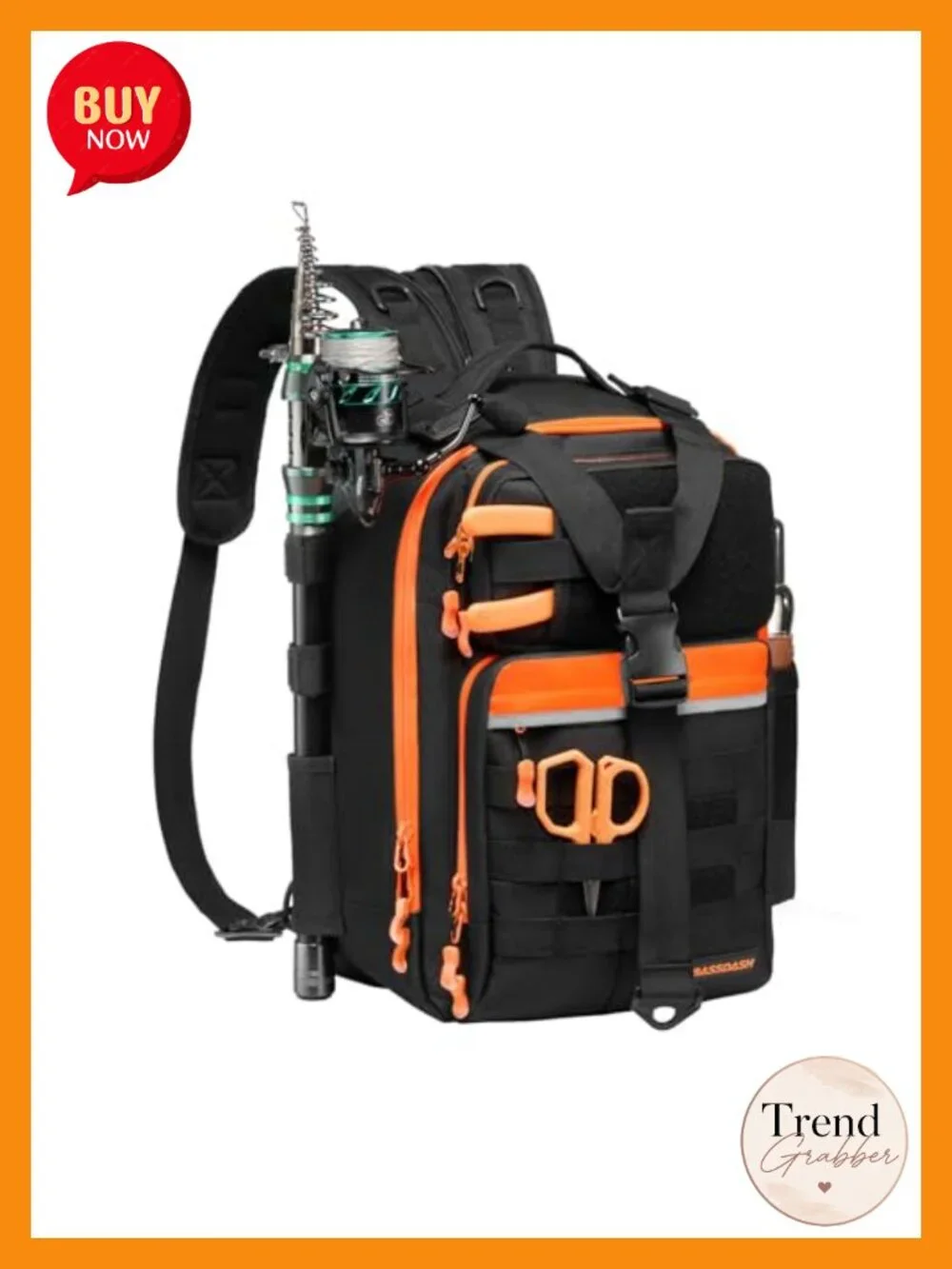 Convertible Fishing Backpack Sling Bag with Rod Holder, Water-Resistant